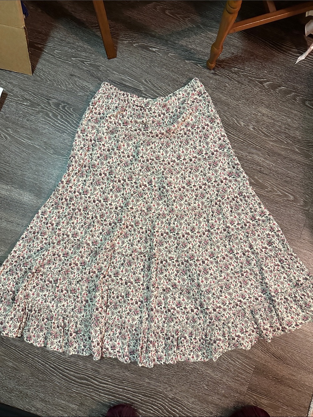 Denim & Supply Ralph Lauren White Maxi Skirt with Deep Rose Red Floral Print